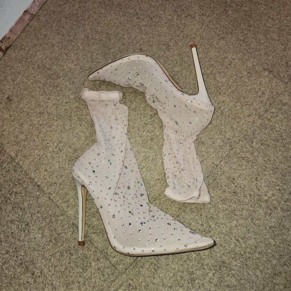 NWT Azarayah Sheer Mesh Stilletto Rhinestone Booties | W7